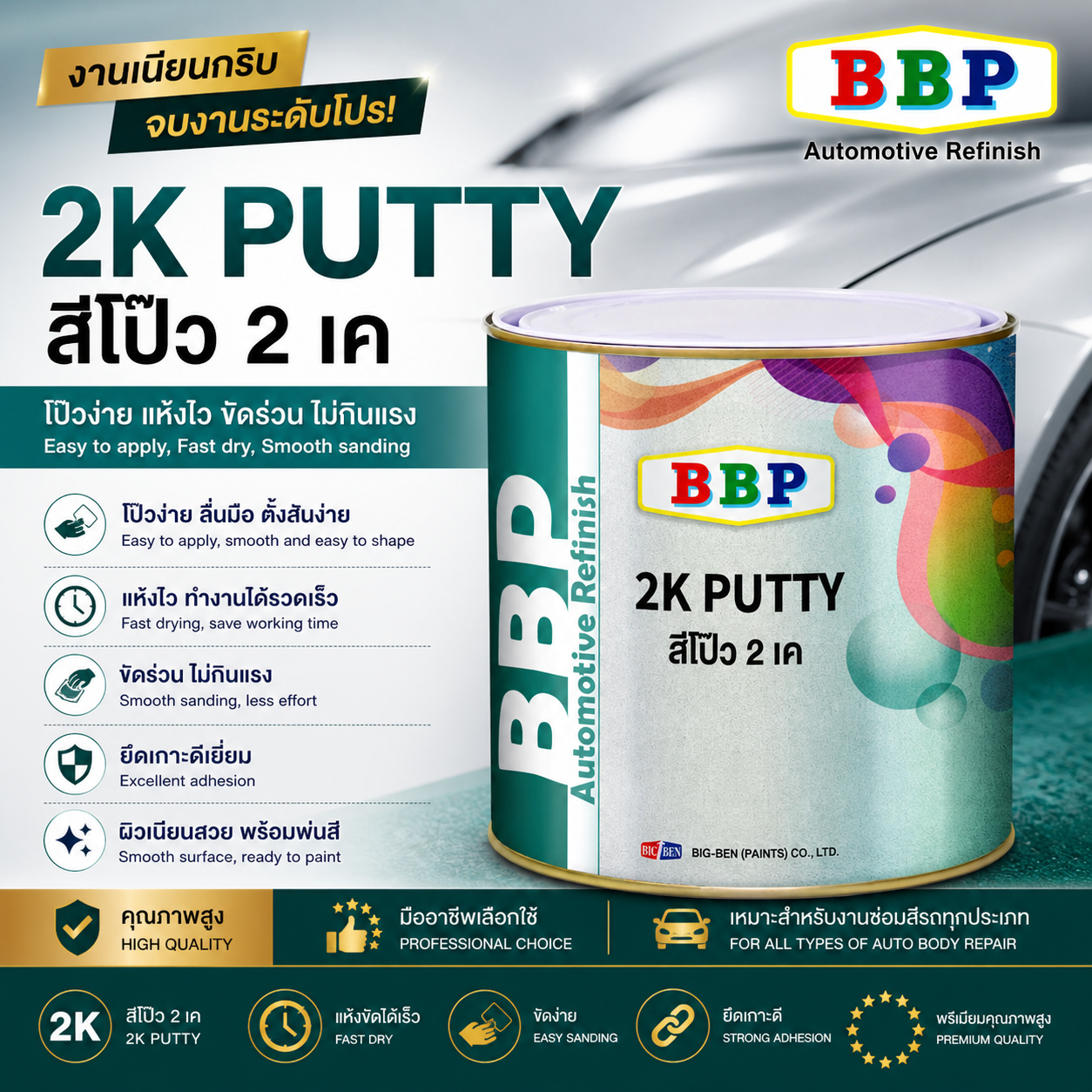 สีโป๊ว 2K BBP ชนิดละเอียด #6300