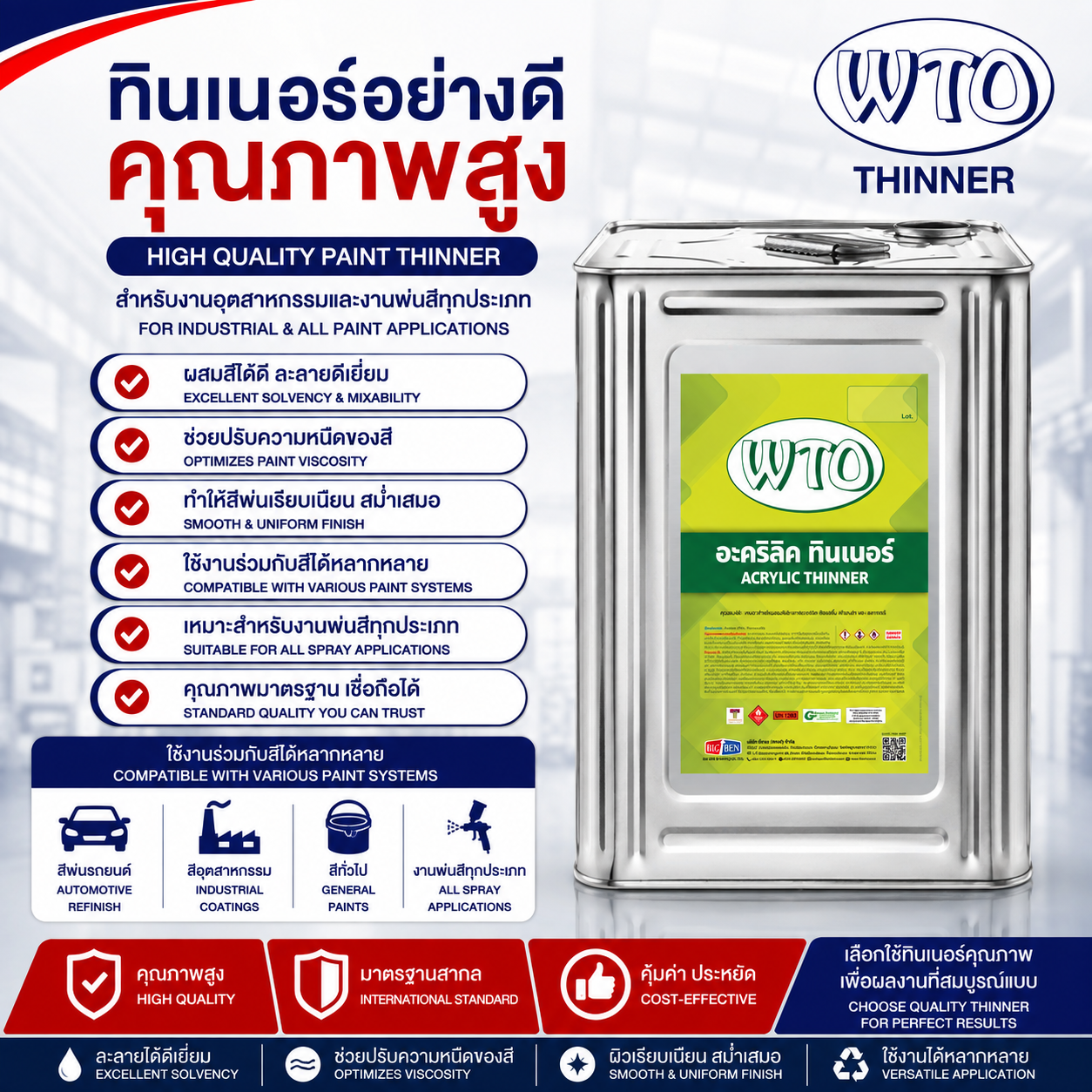 ทินเนอร์อะคริลิค WTO ขนาดบรรจุ 10 กก.