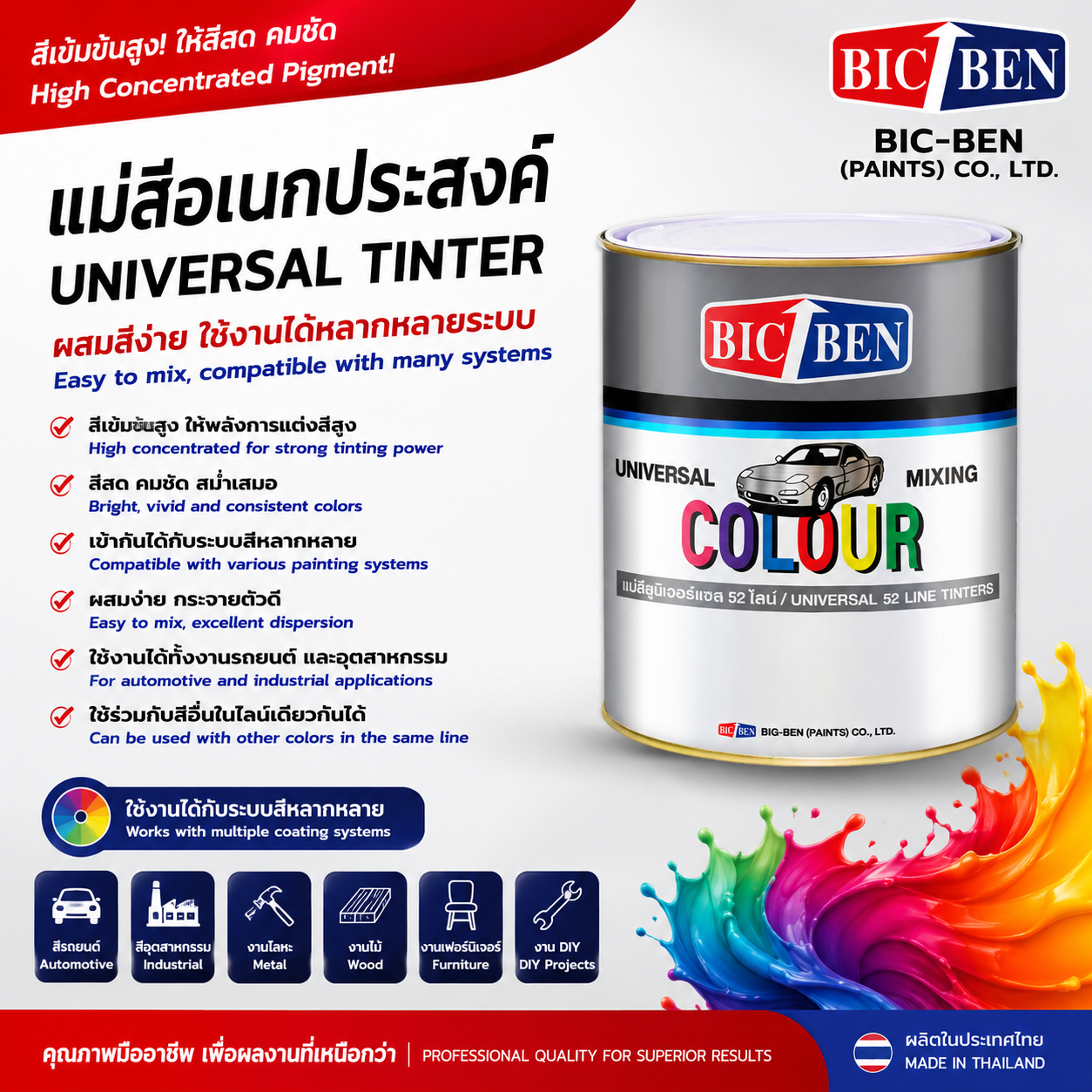 แม่สียูนิเวอร์แซล BIC-BEN สีแดงส้มสด