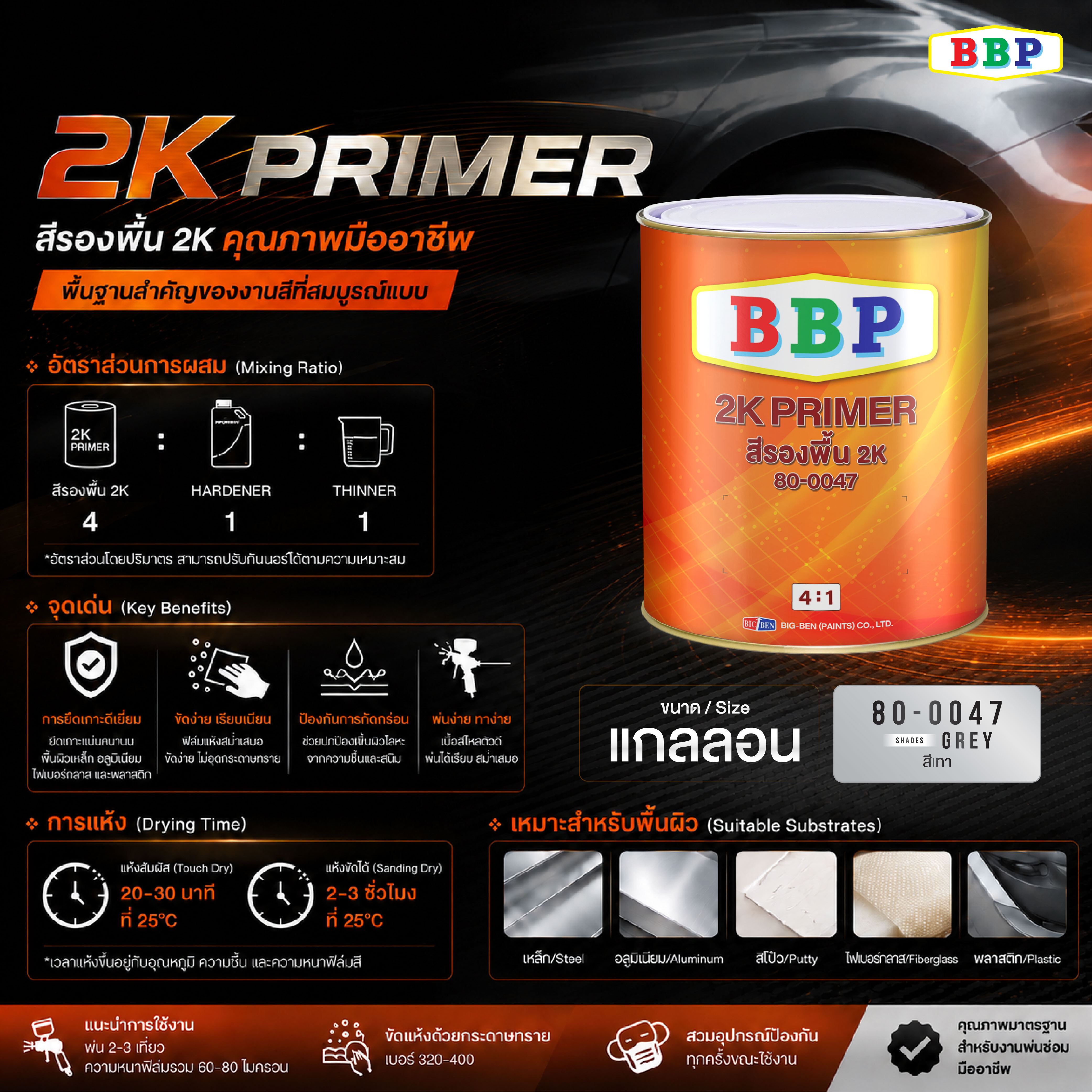 2K สีรองพื้นเทา BBP 4:1
